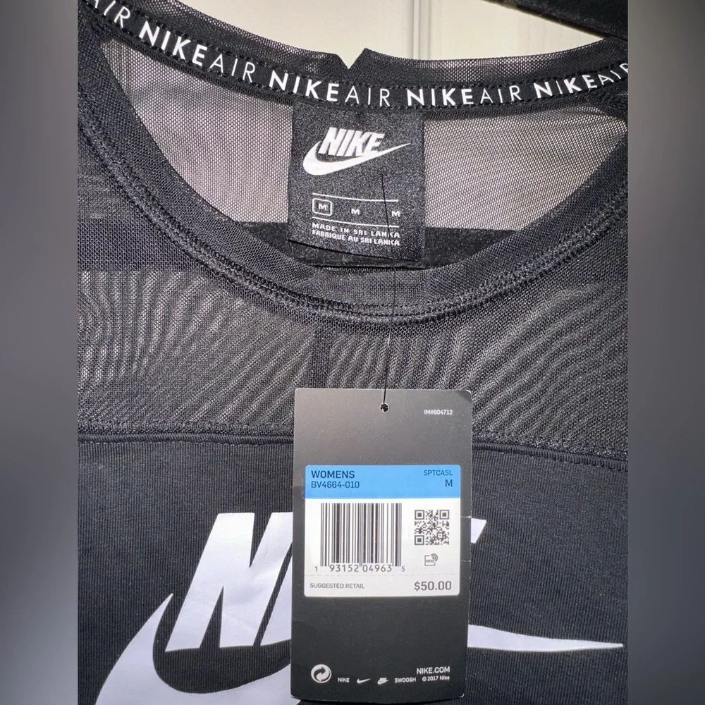 NWT Nike Women's Black Logo front Mesh long sleeve bodysuit streetwear M sporty - Picture 3 of 11